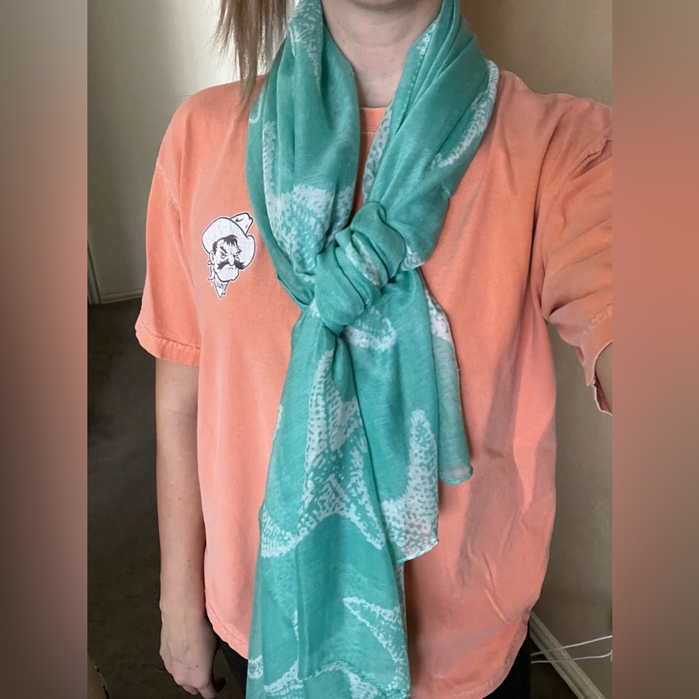Blue/Green & White Sea-life Starfish Light Weight Scarf